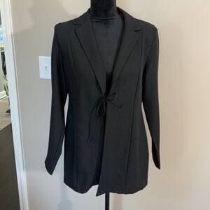 Women’s Black Jacket Giorgio Fiorlini Size 12 Tie Front 100% Polyester (C104)
